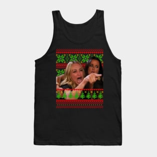 Woman Screaming At A Cat Ugly Christmas Sweater Tank Top